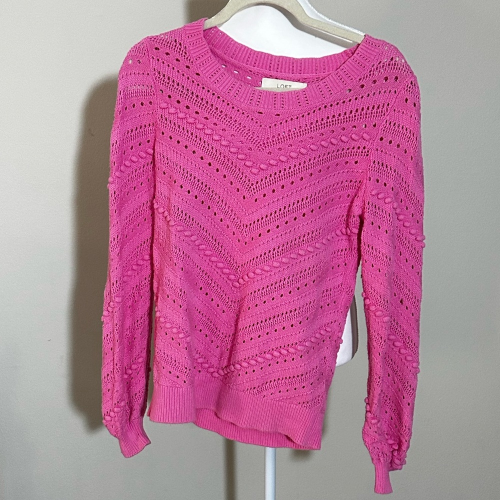 LOFT Pink Pointelle Knit Sweater – Size XS – 100% Cotton - Picture 3 of 7